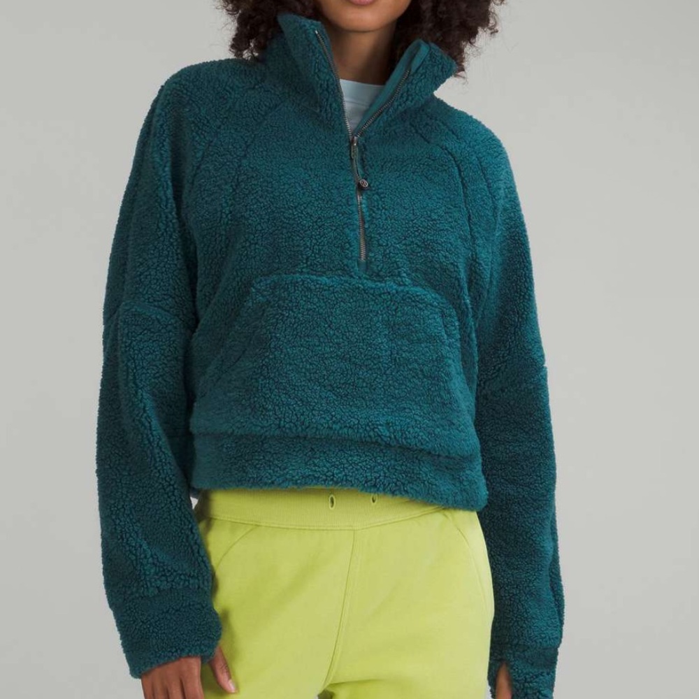 Lululemon Scuba Oversized Cropped Fleece Funnel Neck - Green Jasper